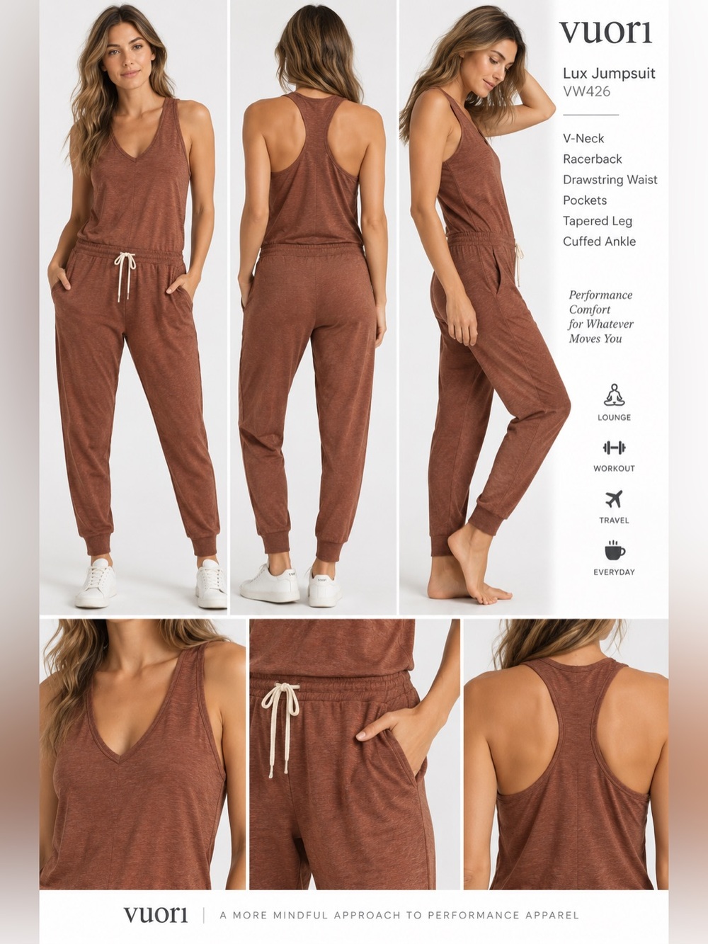 Vuori Lux Jumpsuit VW426 Small Terracotta Heather Racerback Jogger EUC